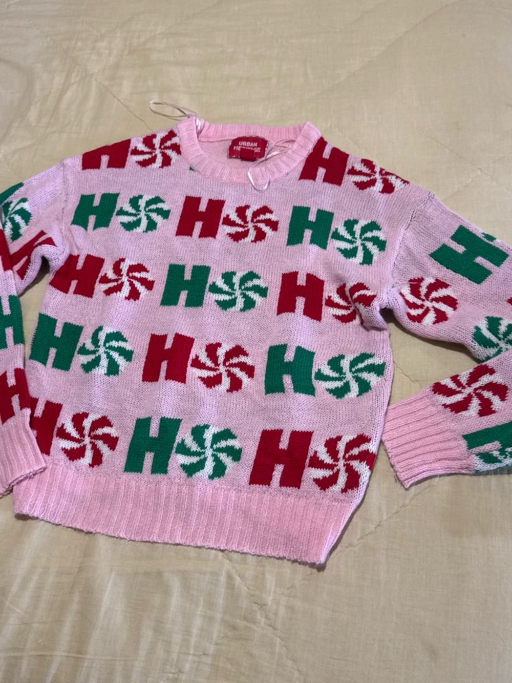 Urban Heritage Pink Holiday Logo Crewneck Sweater